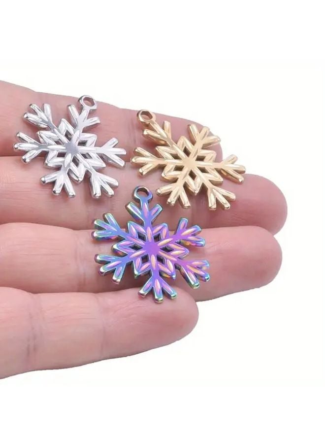 Golden Snowflake Pendant Necklace Set 5pcs Large Handmade Stainless Steel Charms DIY Supplies - Image 2